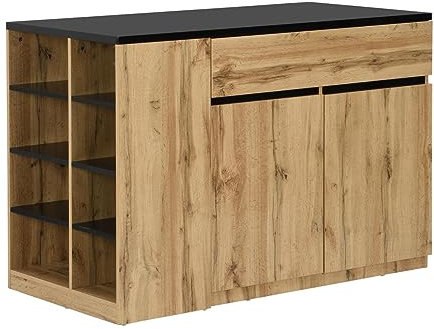 Vente-unique - Ilot Central de Cuisine avec rangements - Noir et Naturel - Meili