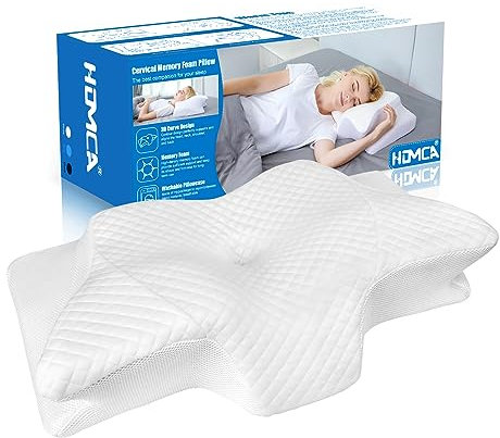 HOMCA Nackenkissen Orthopädisches Kissen Memory Foam Antischnarch Kopfkissen Ergonomisches Nackenstützkissen Kopfkissen Pillow für Rücken, Seiten und Bauchschläfer,60 x 35 x 11/13 cm weiß