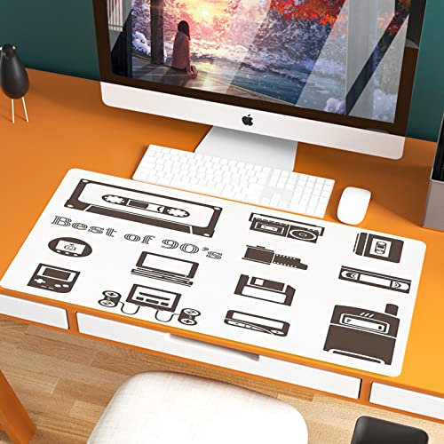 Alfombrilla de ratón XXL Speed Gaming 800 x 400 mm,90, Gadget of 90s Patrón de iconos con computadora de escritori,XXL Alfombrilla para ratón - Base de Mesa Grande - Mejora la precisión y la Velocidad