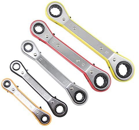 Spanner,Ratchet Spanner Set,5 Pcs Offset Box End Ratchet Spanner Double Ring Wrenches Crooked for Narrow Spaces Five Colors Metric xiaoyu