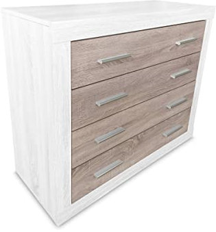 Homey - Cómoda con 4 Cajones, Sinfonier, Modelo Omabella, Práctica y Funcional, Acabado en Colores Andersen y Pino Gris, Medidas: 98 cm (Ancho) x 81.5 cm (Alto) x 39.5 cm (Fondo)