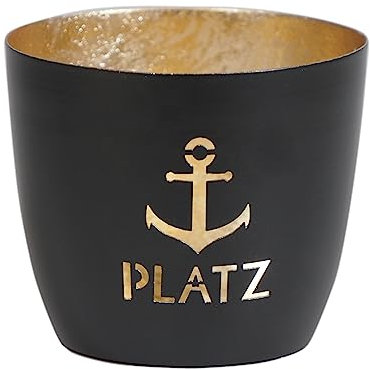 Seaside No.64 - Maritime Windlichter Baltic aus Metall mit ausgestanzten Motiven - Verschiedene Farbkombinationen für Teelichter & Stumpenkerzen in Haus und Garten (Ankerplatz - schwarz, Gold)