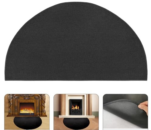 YOYIAG Fireplace Hearth Rug - Black Fireproof Mat, Anti-Slip, Indoor/Outdoor (102x50cm)