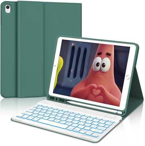 IVEOPPE Tastiera iPad 10.2, Tastiera iPad 9 Generazione, Custodia Tastiera iPad 9, iPad 8, iPad 7 Generazione, iPad Air 3, iPad Pro 10.5, Tastiera Italiano Bluetooth Retroilluminata, Verde scuro