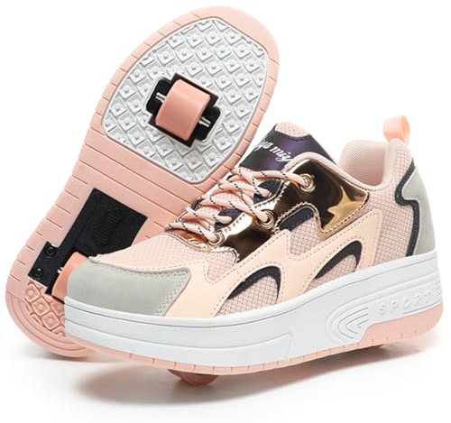 WOWEI Schuhe mit Rollen für Jungen Mädchen Skateboardschuhe für Jungen Turnschuhe 2-in-1-Multifunktionsrollschuhe Sneakers Sportschuhe Rollschuhe Kinder Outdoorschuhe (LHX-X25, 38EU)
