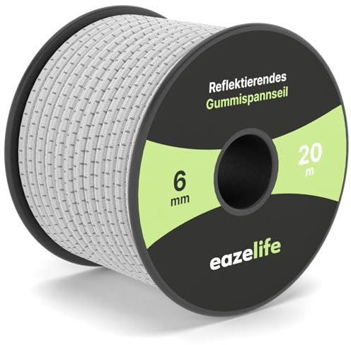 Corda in gomma su rotolo, riflettente, resistente alle intemperie, tagliabile, altamente elastica, resistente, versatile, per rimorchi, vela, pesca e attività all'aperto (bianco, 6 mm x 20 m)