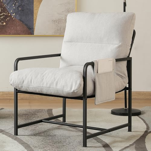 Mingone Sessel Loungesessel Stuhl Cocktailsessel (Weiß) | Armlehnen Polstersessel mit Metallrahmen Moderner Loungesessel für Wohnzimmer Schlafzimmer bis 120kg