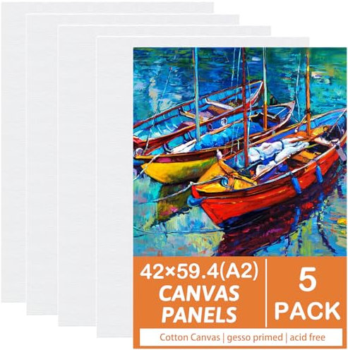 Koncci Lot de 5 grandes toiles pour peinture 42 x 59,4 cm (A2)