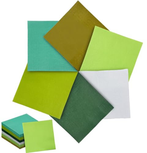 Gcardist 120 Stück Grüne Cocktail-Servietten in 6 Farben, 12.7*12.7cm Einweg-Getränkeservietten aus Papier für Cocktail, Abendessen, Hochzeit, Geburtstagsparty Dessert Wein Papierservietten (5*5 inch)