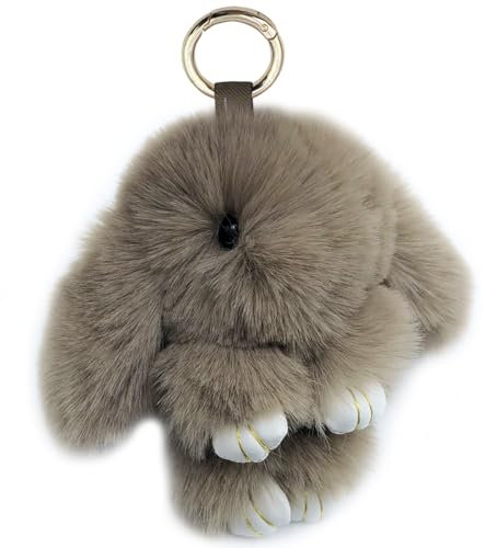Xsclpomddy Plüsch-Häschen-Schlüsselanhänger Pom Poms Taschenanhänger Handtasche Autoschlüssel Plüsch-Pom Pom Dekoration,brown coffee,18cm