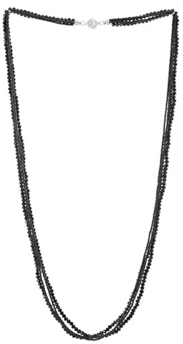 COOLSTEELANDBEYOND Schwarz Lange Multi-Schichten Statement Halskette, Elegante Geschichtet Wasserfall Kette, Kristall Perlen Anhänger