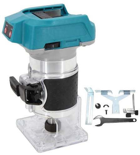 600W Cordless Router, WQV Palm Router Fit for Makkita 18V Battery, Trim Router Tool for Wood Trimming Slotting Cutting DIY Woodworking, 6 Speed Max. 18000RPM
