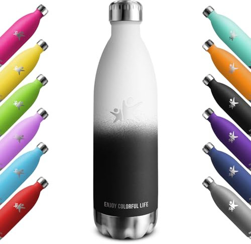 KollyKolla Thermosflasche 1L, Trinkflasche Edelstahl Kohlensaeure Geeignet, Thermoskanne BPA-frei, Vakuum Isolierte Thermosflasche, Wasserflasche Edelstahl für Fitness, Schule, Outdoor, Sport, Gym