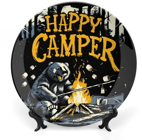 Happy Beer - Piatto decorativo da campeggio, con espositore stampato, fatto a mano, in ceramica, decorazione da parete per casa, atrio, ufficio