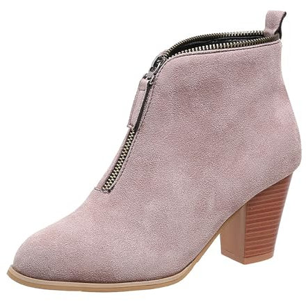 Stivali da donna in pelle scamosciata con chiusura lampo, tacco a blocco, alla caviglia, con tacco alto, bianco, 41 EU