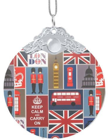 SHuWeiD England Symbols Print Glas Rund Anhänger mit Kette Indoor oder Outdoor Weihnachten Deko Anhänger