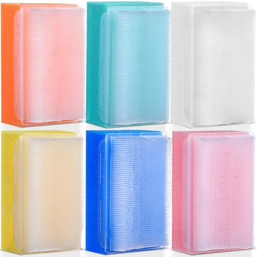 Sunnyray 6 Pack Bath Sponges Soft Foam Scrubber with Cradle Cap Bristle Brush 2 in 1, Cleansing Body, Hair and Scalp Cleansing, Gentle on Baby and Toddler Sensitive Skin, Sterile and Safe