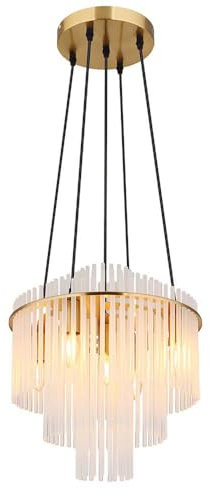 GLOBO Kronleuchter Hängelampe Pendelleuchte 5-Flammig E14 Glasstäbe opal gold D 40 cm