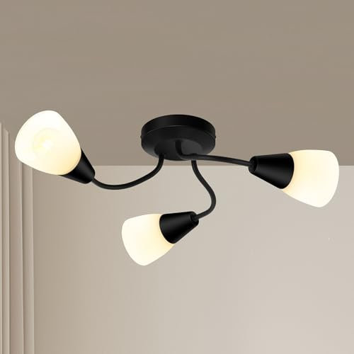 Deckenlampe Deckenspots Deckenstrahler,LED Deckenleuchte E14 3 Weißer Glaslampenschirm Küchenlampe Wohnzimmer,Flurlampe Hanging Light Ceiling Modern für Flur, Küche,Schlafzimmer.(ohne leuchtmittel)