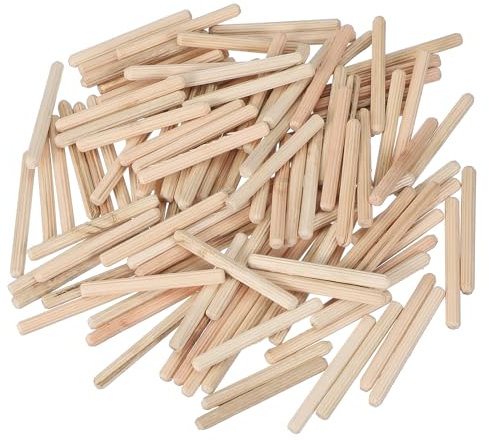 PATIKIL 200 Stück 5 x 50mm Holzdübel Set, Holzrillendübel Riffelholzdübel Holzstifte Dübel Set Gerillte Holzübelstifte Dübel Holz mit Rillen für Zimmerei Möbel Tür Kunsthandwerk Projekte