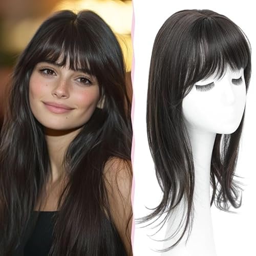 Nexyshe Haar-Topper, 45,7 cm, glatt, mit Pony, 10,2 x 12,7 cm, für Damen, synthetische Haarteile für dünner werdendes Haar