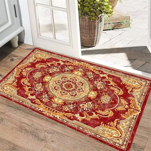 DJHWWD Rugs for Bedroom Teppich Für Esszimmer XXL Teppich Vintage-Blumenteppich 100x200CM rot Rugs büro bodenmatte Rugs for Bedroom