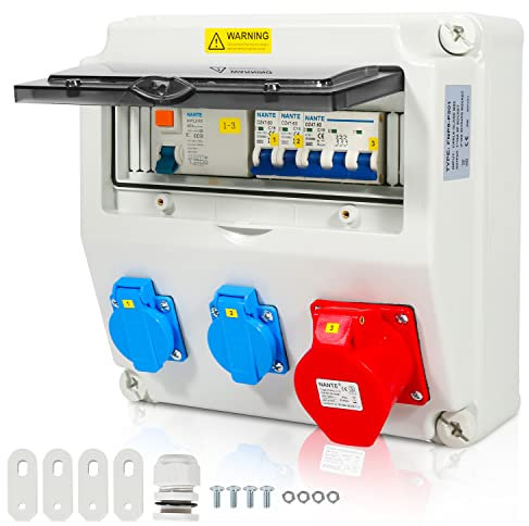 Hebitod Wandverteiler, 1X16A 2x230V MIT LS+FI, mit Schutzschalter, mit RCCB, Verteiler mit Sicherheitsklappdeckel, CEE-Steckdose 16A, für Innen- und Außenanwendung