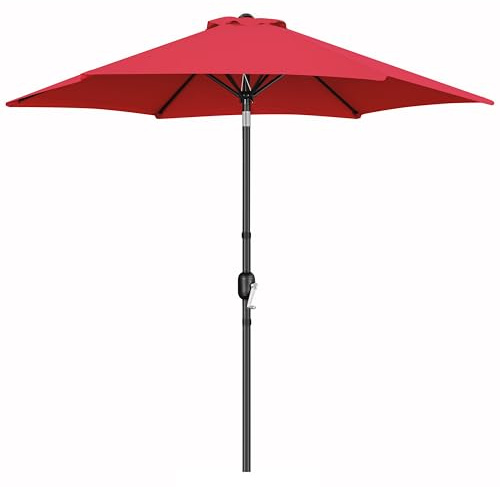 Yaheetech Parasol de Jardin 270 cm, Pliable, avec Toile Inclinable, Protection UV, Manivelle, 6 Baleines, pour Plage Terrasse Patio Piscine Rouge