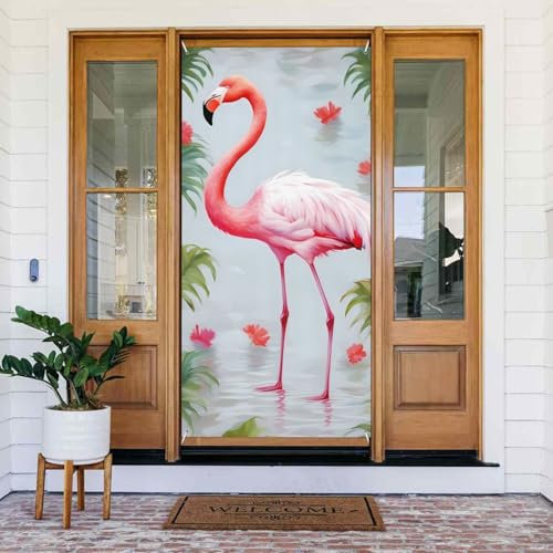 Weiße Flamingo-Türabdeckung, saisonales Türbanner Wanddekorationen, Willkommensfrühling, Haustürabdeckungen, Veranda, Banner, Schild, Fotohintergrund für Innen- und Außenbereich, Dekoration, 180 x 80