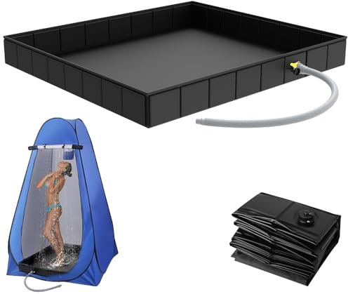 SGZIOO Piatto doccia pieghevole da campeggio, portatile, 104 x 104 x 13 cm, tenda da doccia da campeggio con tubo di scarico lungo 1 metro, base doccia impermeabile per interni ed esterni, campeggio