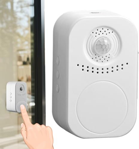 Door Chime Alarm, Smart Motion Sensor Alert, Wireless Entry Detection System, Adjustable Volume and Light, Perfect for Apartment Home Shop Store Indoor Outdoor Use, 8.5x5.2x3.6cm White