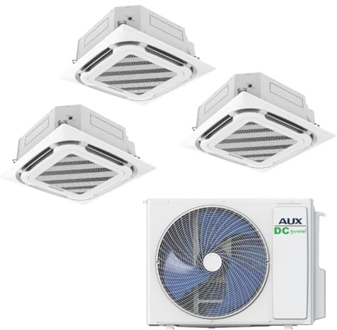 Juego de aire acondicionado AUX con 3 unidades de 12000 BTU (5,3 kW cada uno) y 36000 BTU (10,5 kW) unidad exterior R32, color blanco