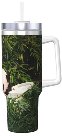 Cute Little Panda Print - Botella térmica para bebidas frías y calientes (1,134.0 g) con pajilla y asa, diseño de oso panda