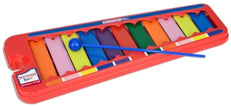 Bontempi | Buntes Xylophon | Metallophon 11 Metallplatten Farbige Noten Sol-Do mit Schlägel, 31x12.5x2 cm
