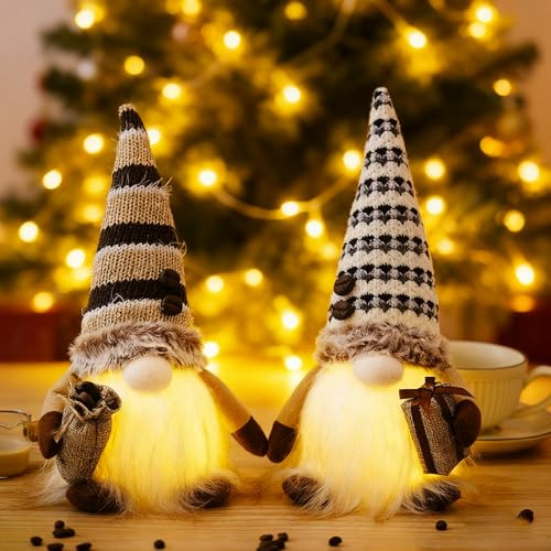 Akxlax 2 Stück Weihnachtswichtel Weihnachten mit Timer, GNOME Wichtel LED Weihnachtsdeko Skandinavisch Figuren Beleuchtet, Frauen Männer Partner, Groß Stehend (C, Mit Timer Beleuchtung)
