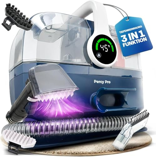 Primavella – Nass-/Trockenstaubsauger + Dampffunktion – 1800 Watt, 1,5-Liter-Behälter – Polsterreinigungsgerät + 3 Aufsätze für Sofa, Teppich, Autositze, Polstermöbel