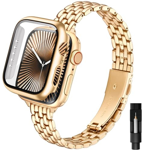 Aniaboho Damen Bling Schmuck Armband kompatibel mit Apple Watch Armband 40mm 41mm 42mm(Series 11/10) 44mm mit Schutzhülle, Glänzendes Schönes Metallarmband für iWatch SE 3 2 1 Series 11 10 9 8 7 6 5 4