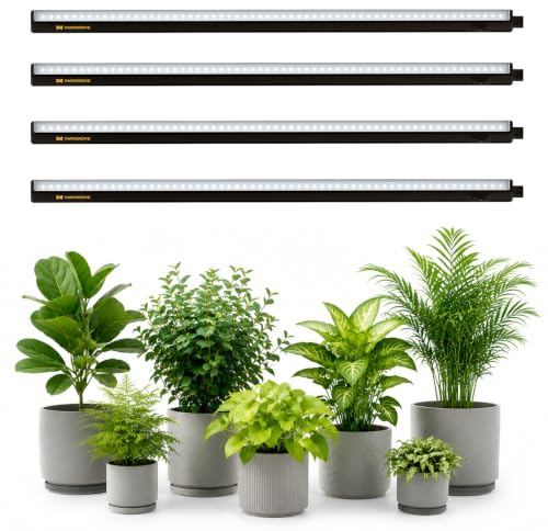 Maygrove LED Pflanzenlampe 60cm, Vollspektrum Grow Lampe,Schwarz, 4er | 5000K Weißes Grow Lampe Wasserdicht Kaskadierbar für Zimmerpflanzen, Setzlinge Gemüse Blüte Blumen, 60W