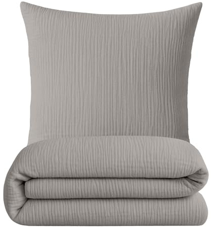 sleepling Musselin Bettwäsche, 135x200 cm + 80x80 cm, Mittelgrau | Bettbezug + Kissenbezug, 100% Baumwolle, Extra weiche Sommerbettwäsche, Made in EU, OEKO-TEX, Waschbar bis 60 Grad