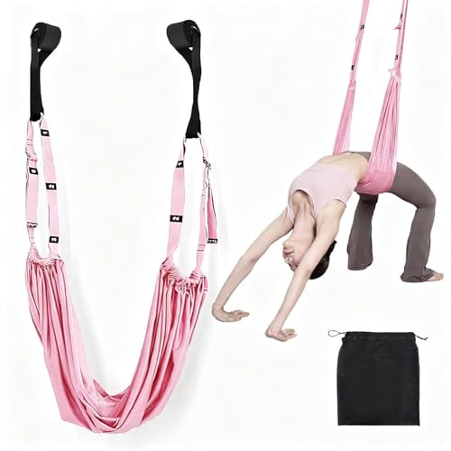 yolzhxe Yoga Dehnungsband Aerial Yogatuch Türrahmen Yoga Tuch zum Aufhängen | Yogagurt Beinstretcher Stretching Band, für Ballett Pilates Gymnastik, Pilates, Fitn (Grün, Rosa, Lila)