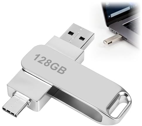 Clé USB 128 Go 2-en-1 avec USB-C & USB-A, clé USB 2.0 en métal OTG, double clé USB de stockage pour smartphone, tablette, PC, ordinateur portable