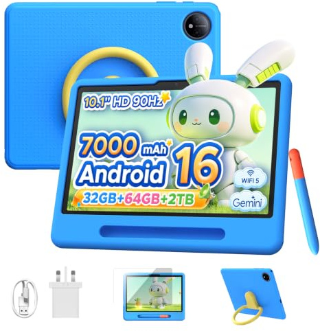 Easerush P10 Kid Tablet con Penna Custodia in Silicone, Blu | Tablet 10 Pollici con 32GB RAM+64GB ROM Tablet per Bambini, 90Hz Tablet Android 16 & Gemini AI, 7000mAhT310/5G WiFi/8MP+5MP