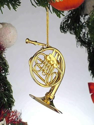 MindaMusic Hängendes Musikinstrument-Ornament, französisches Horn, Goldfarben, Messing, Hängend, Weihnachtsschmuck, Feierliche Anlässe