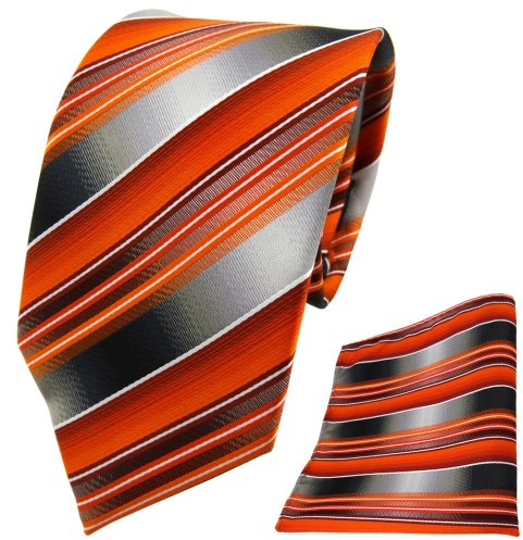TigerTie Designer Krawatte Designer Einstecktuch in gestreift gemustert - Krawattenbreite 8 cm