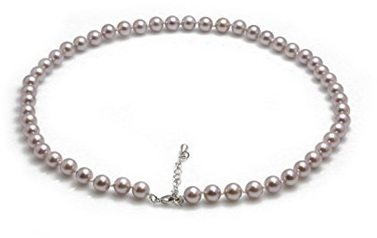 Schmuckwilli Perlenkette für Damen - 45cm Länge mit 8mm großen violetten runden Mallorca Perlen - Elegante Kette mit Muschelkernperlen für jeden Anlass