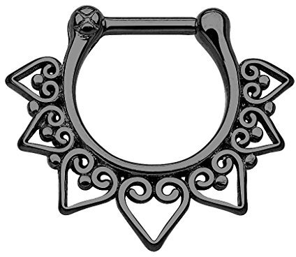 Piercingfaktor Universal Piercing Septum auch für Tragus Helix Ohr Nase Lippe Brust Intim - Clicker Ring Schwarz