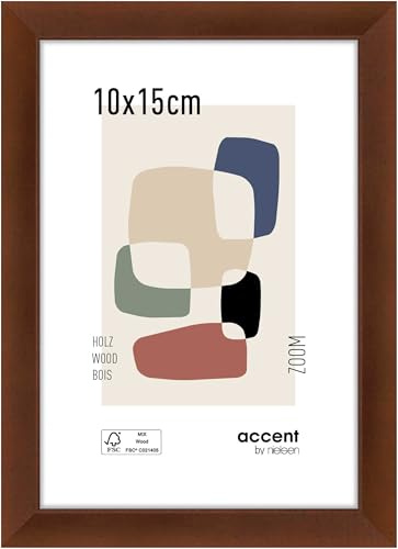 accent by nielsen Holz Bilderrahmen Zoom, 10 x 15 cm, Braun | Holz Fotorahmen im Hoch- & Querformat zum Auftstellen und Aufhängen Braun matt Echtglas