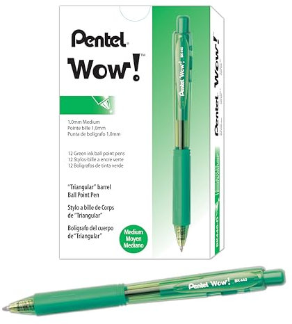 Pentel BK440-D Kugelschreiber mit Druckmechanik und ergonomischer Dreiecksgriffzone, 12-er Packung, grün