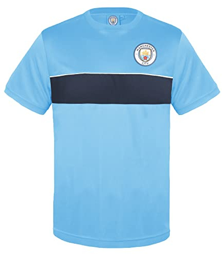 MANCHESTER CITY FC Official Gift Mens Crest Poly T-Shirt Sky Blue Medium