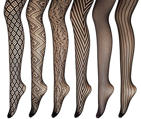 PreSox Fishnet Tights Medias de malla de nylon transparente Medias sin mangas para las mujeres 5 Pack (B)